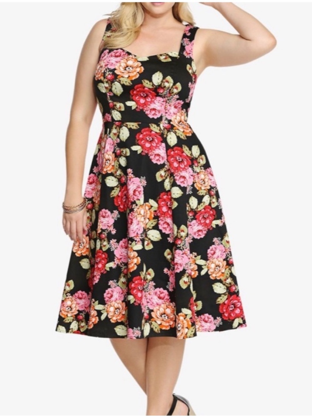 torrid Black Floral Fit & Flare Dress with Cutout - Picture 2 of 6